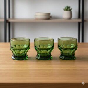 Vintage Mosser Glass Emerald Green Georgian Honeycomb 3 inch Tumblers - Set of 3